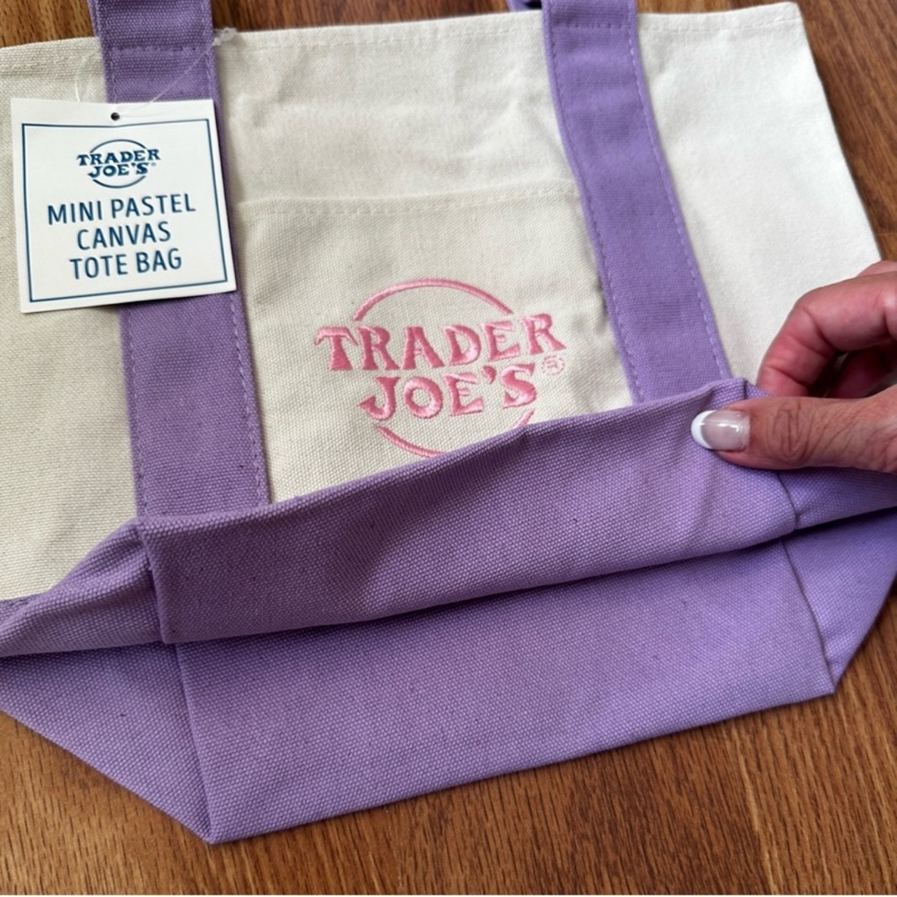 NWT Trader Joe’s mini pastel canvas tote bags pink lavender and white - Picture 3 of 8